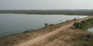 A large reservoir in a flat landscape