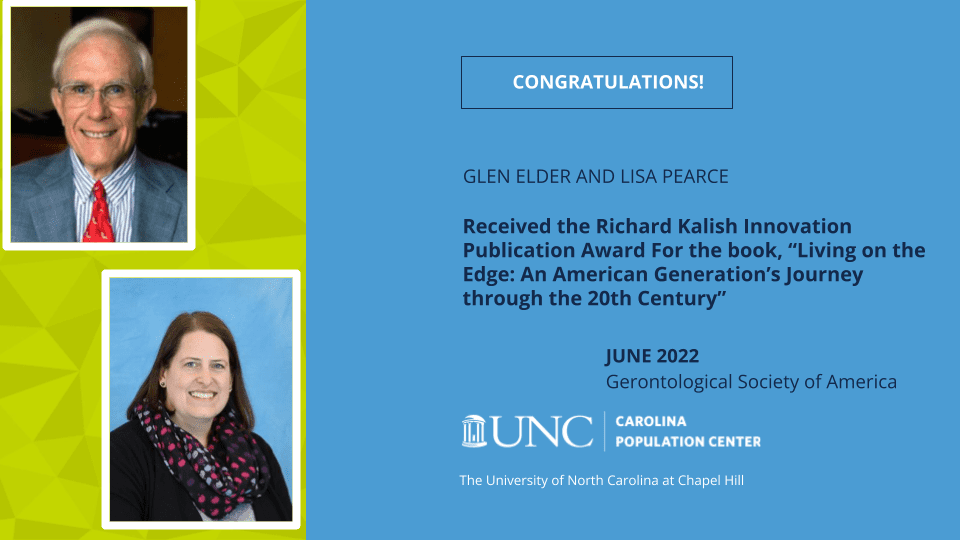 Richard Kalish Innovative Publication Award Recipients: Richard A. Settersten Jr., PhD, FGSA, of Oregon State University; Glen H. Elder Jr., PhD, of the University of North Carolina at Chapel Hill; Lisa D. Pearce, PhD, of the University of North Carolina Chapel Hill For the book, “Living on the Edge: An American Generation’s Journey through the 20th Century”